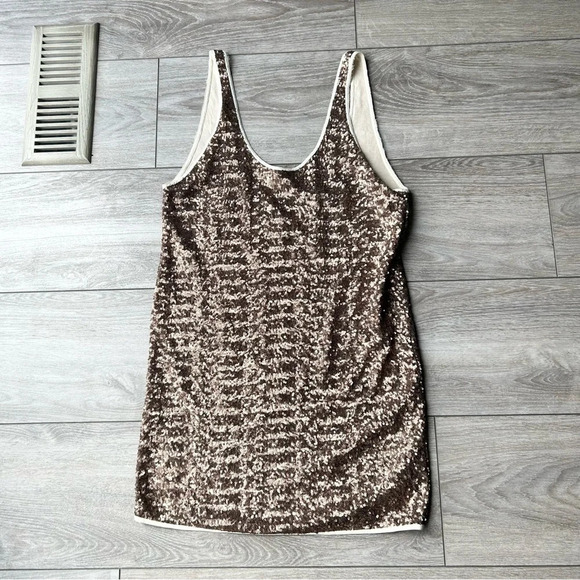 Aritzia Wilfred  Bronze Sequin Silk Trim Tank Dress - Picture 4 of 14